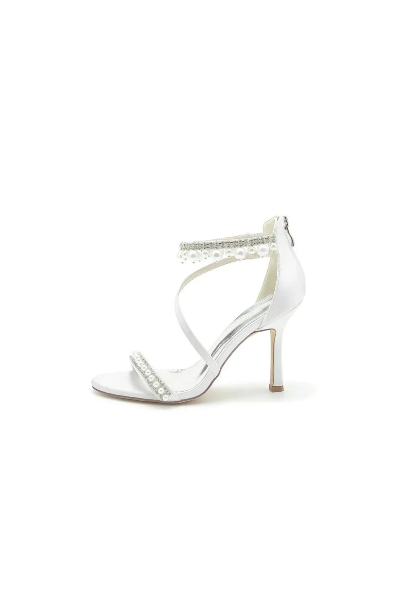 Elegant Single Strap Pearl Beaded Wedding Shoes