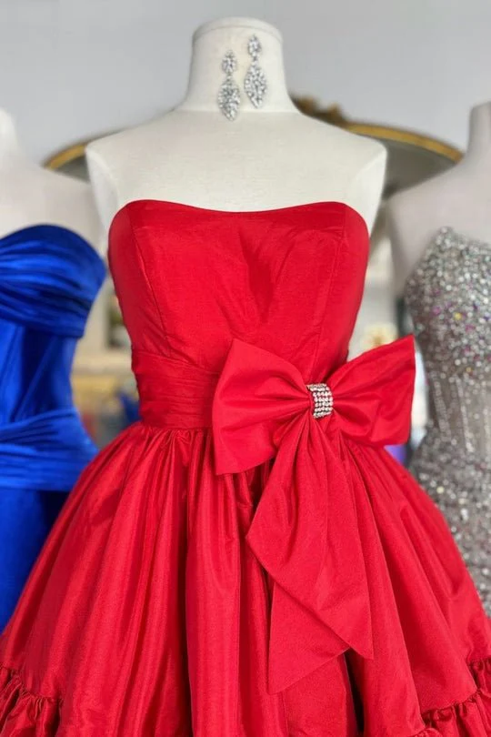 Hinako | Pink Strapless Ruffle Homecoming Dress with Bow