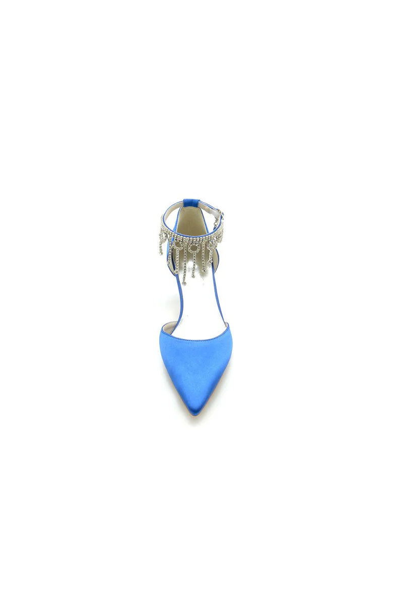 Pointed Toe Ankle Strap Party Shoes with Rhinestone