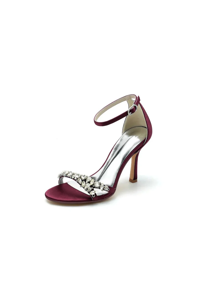 Simple Round Toe Rhinestone Stiletto Heels