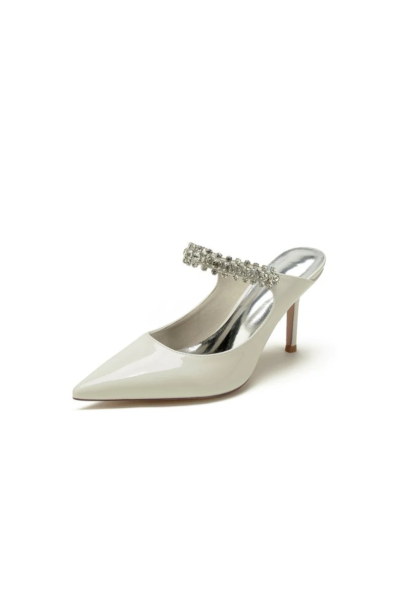 Leather Pointed Toe Wedding Shoes with Rhinestone
