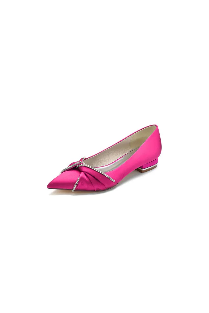 Beading Pointed Toe Satin Kitten Heels