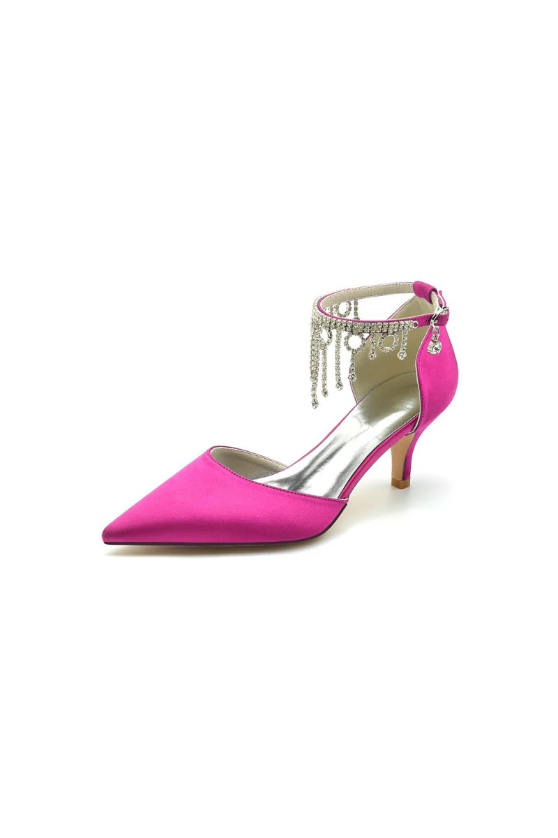 Pointed Toe Ankle Strap Party Shoes with Rhinestone