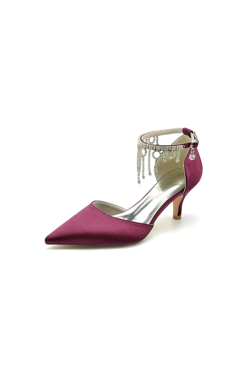 Pointed Toe Ankle Strap Party Shoes with Rhinestone