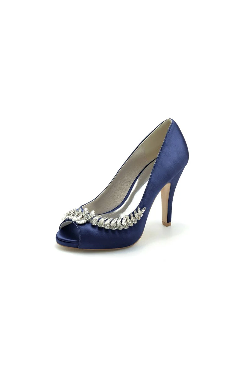 Satin Peep Toe Slip-on Rhinestone High Heels