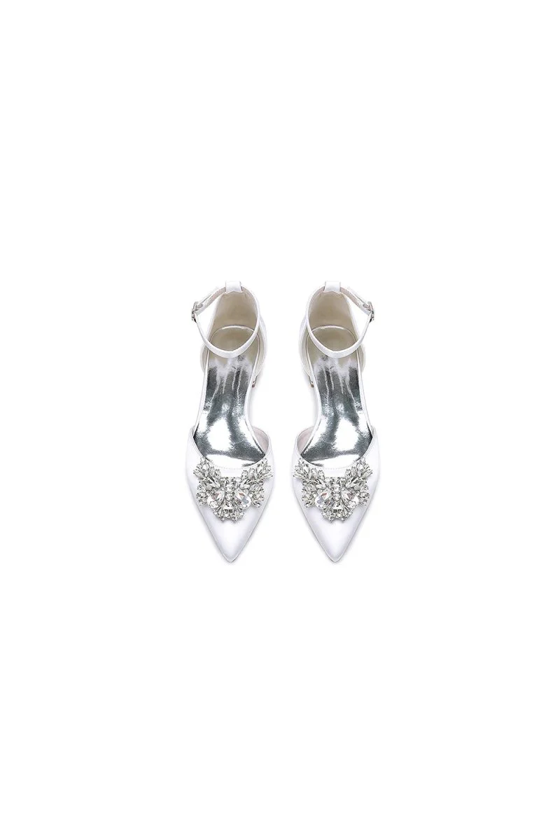 Rhinestone Pointed Toe Ankle Strap Kitten Heels