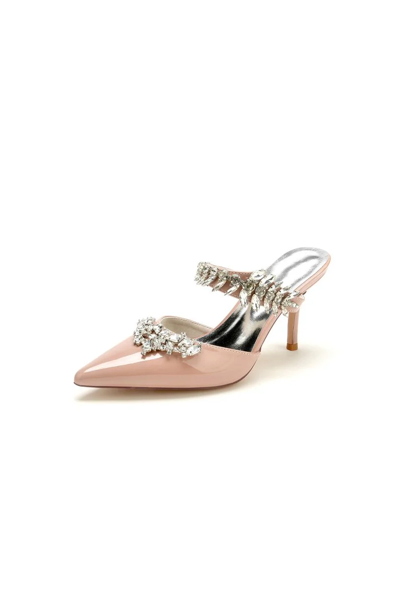 Champagne Pointed Toe Wedding Shoes with Rhinestone
