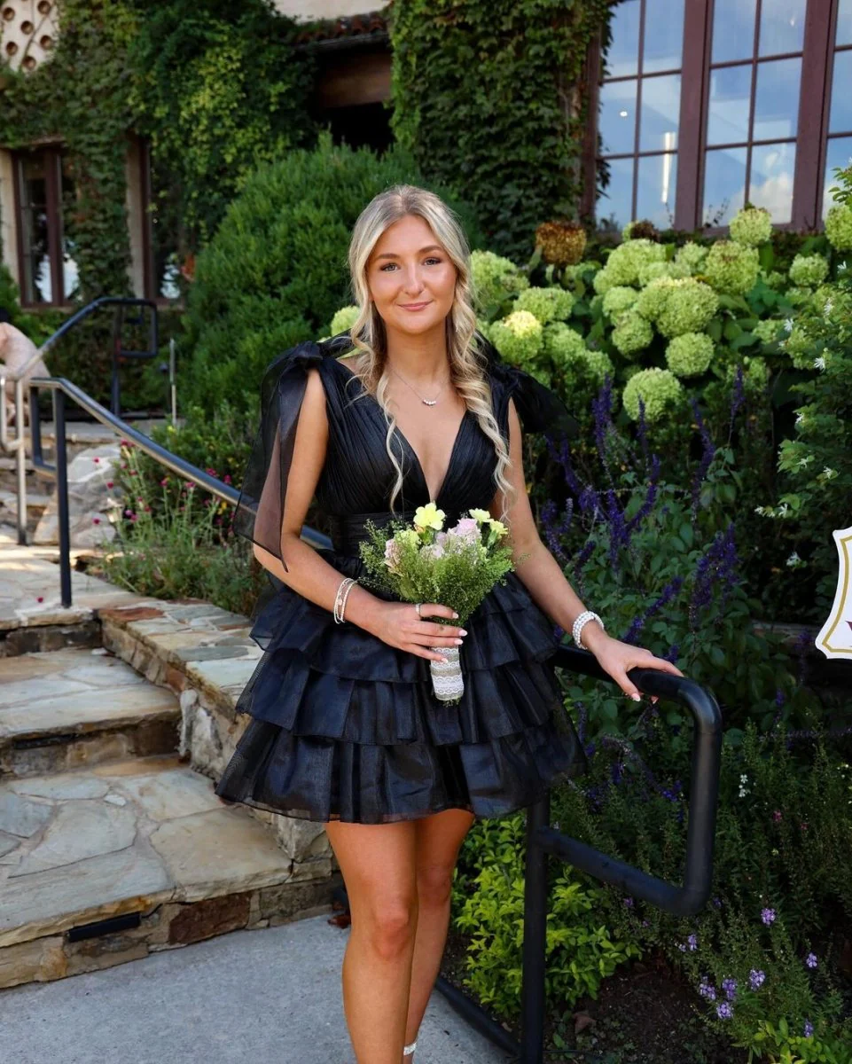 Joleen | Trendy A-Line Tiered Homecoming Dress with Bow