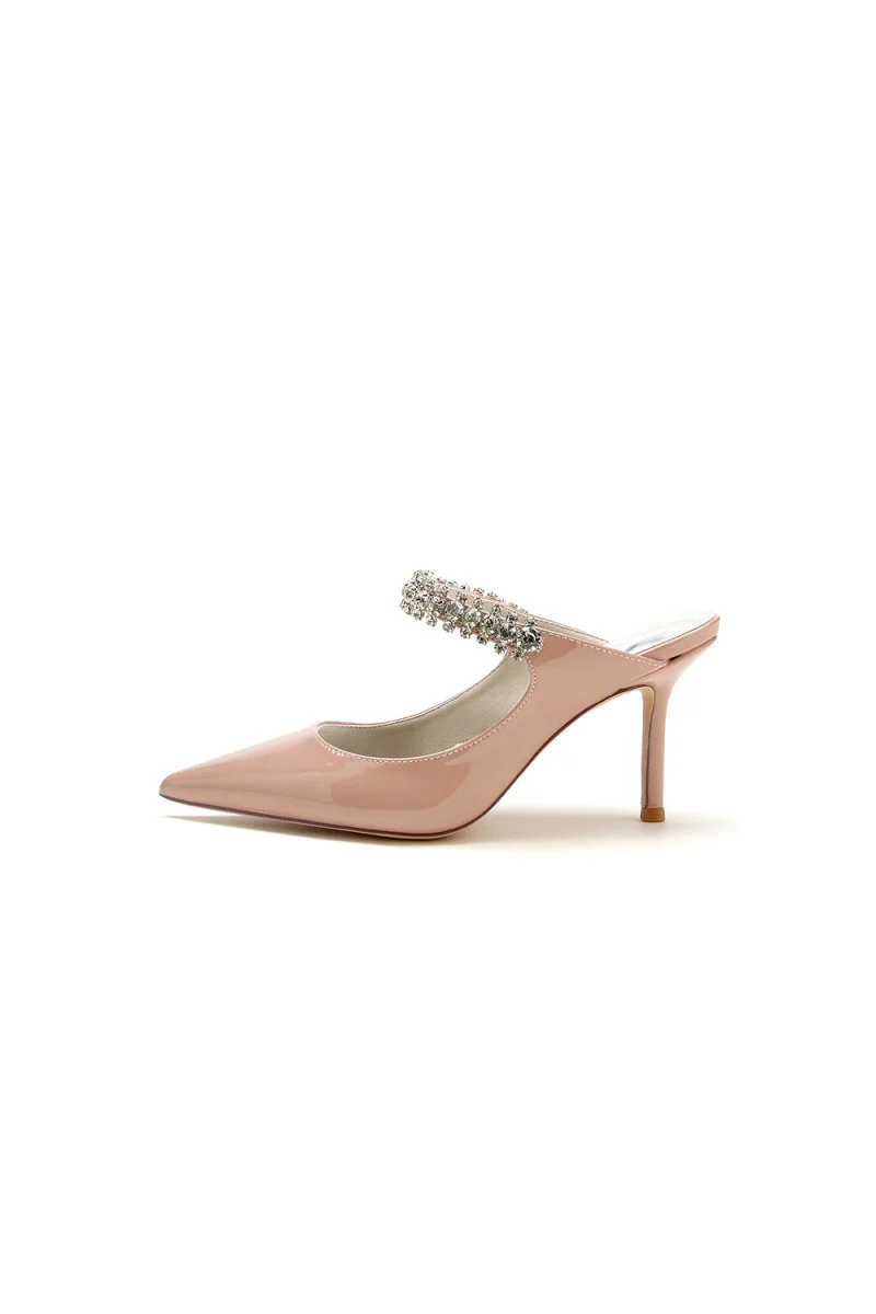 Leather Pointed Toe Wedding Shoes with Rhinestone