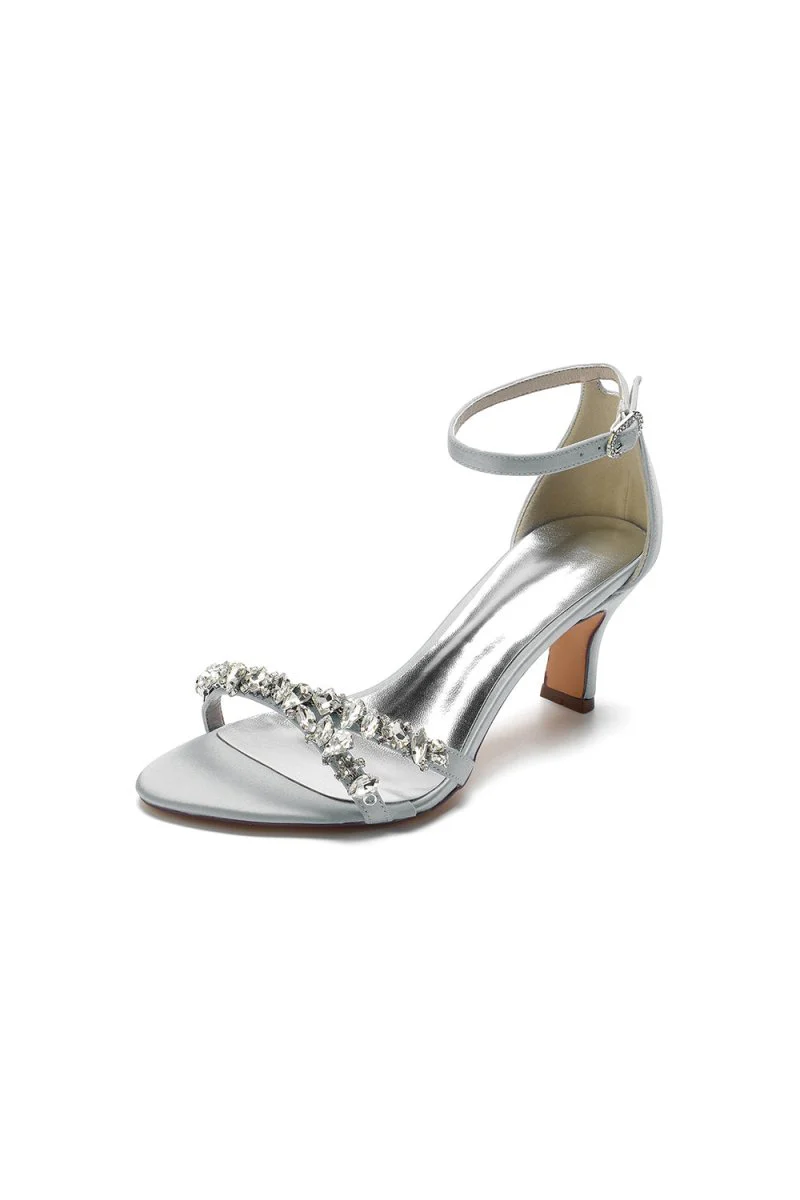 Glamorous Blue Shiny Pump with Silver Chain and Crystal Embellishments