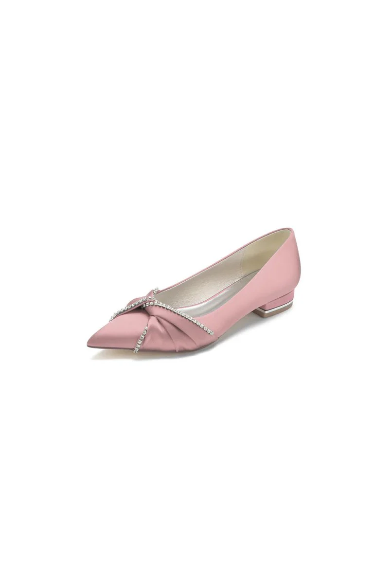 Beading Pointed Toe Satin Kitten Heels