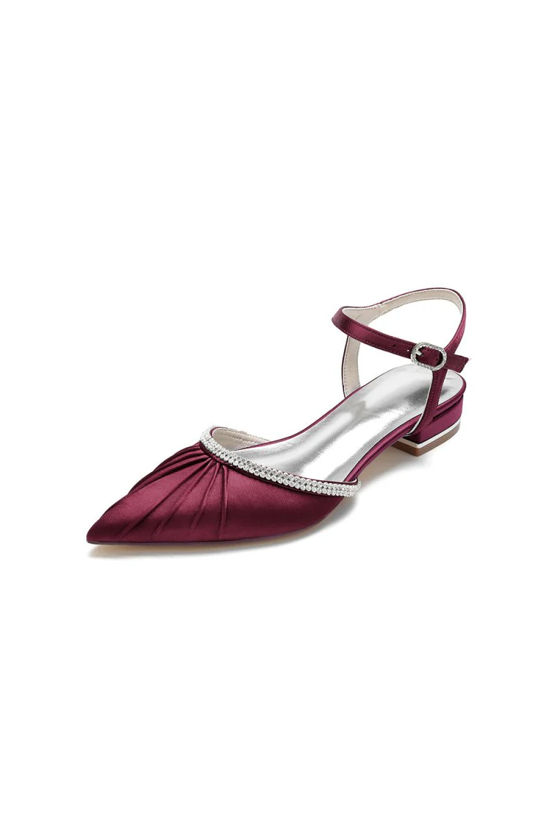 Satin Pointed Toe Beaded Buckle Kitten Heels