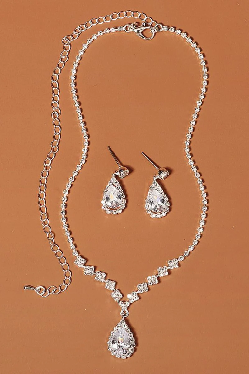 Rhinestone Drop Bridal Earrings Necklace Set
