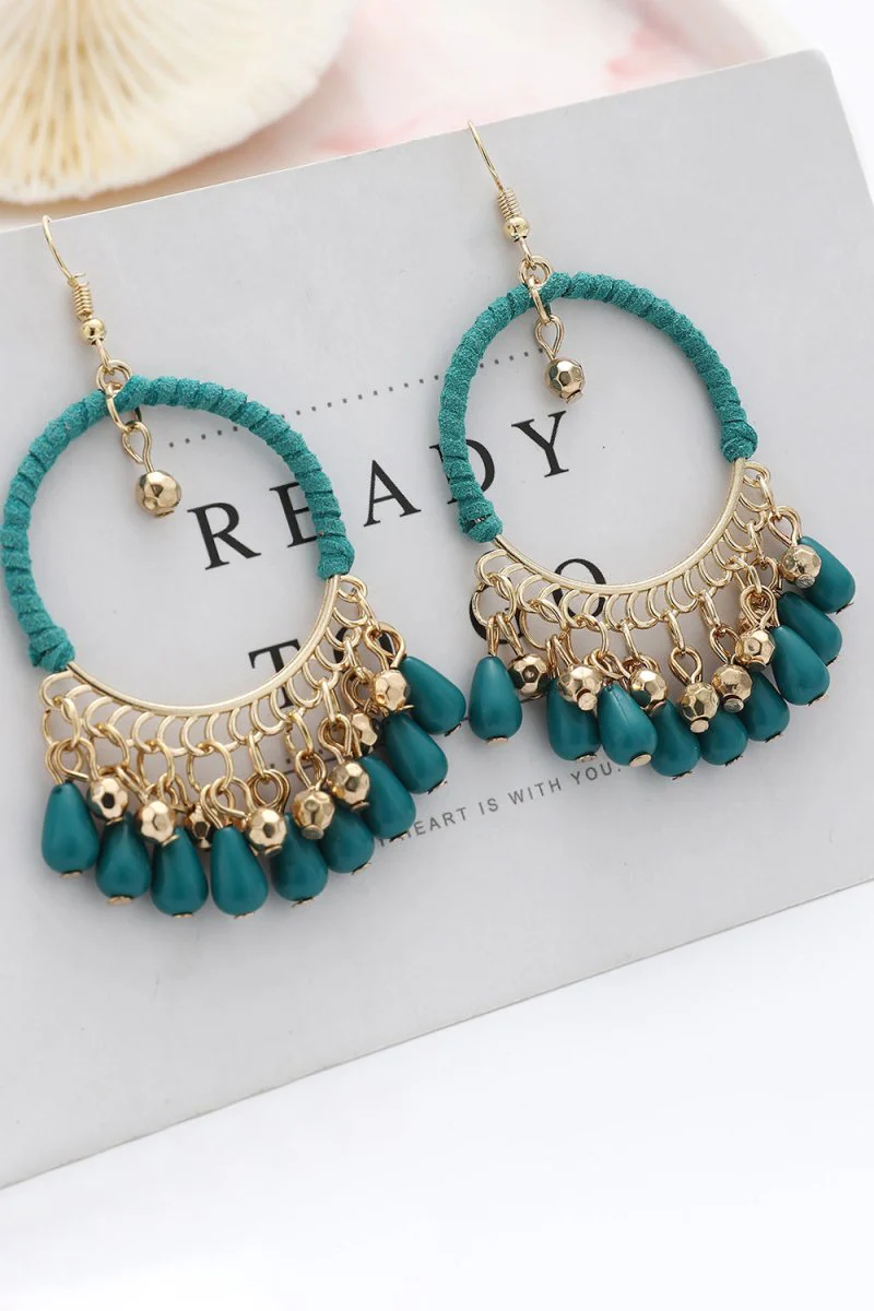Peacock Blue Boho Hoop Drop Earring
