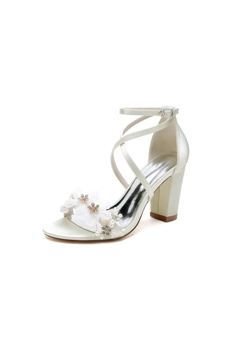 White High Heels with Silver Accents