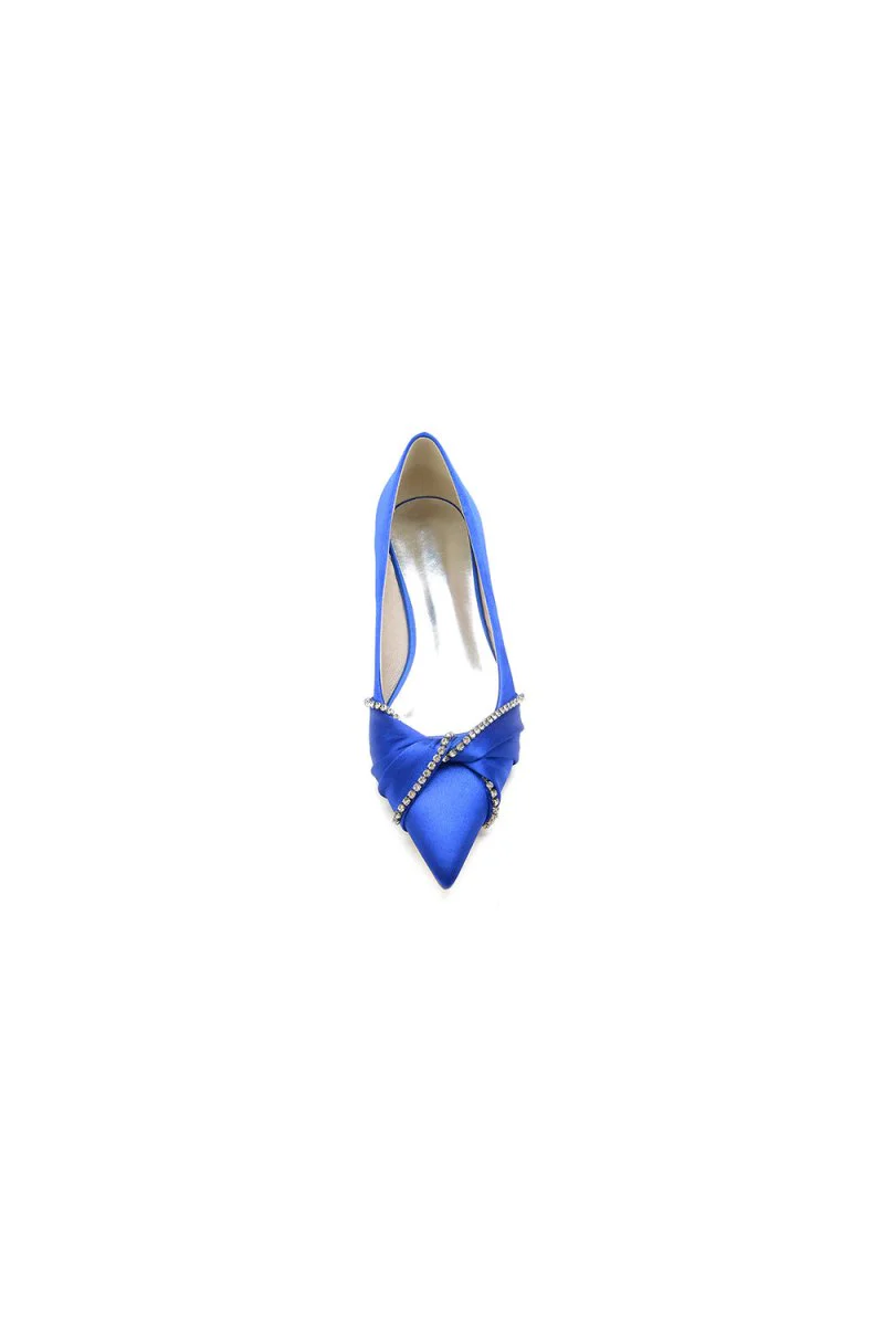 Beading Pointed Toe Satin Kitten Heels