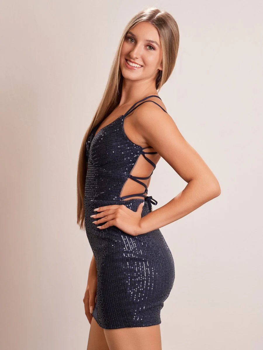 Nigella | Bodycon V Neck Burgundy Sequins Short Homecoming Dress