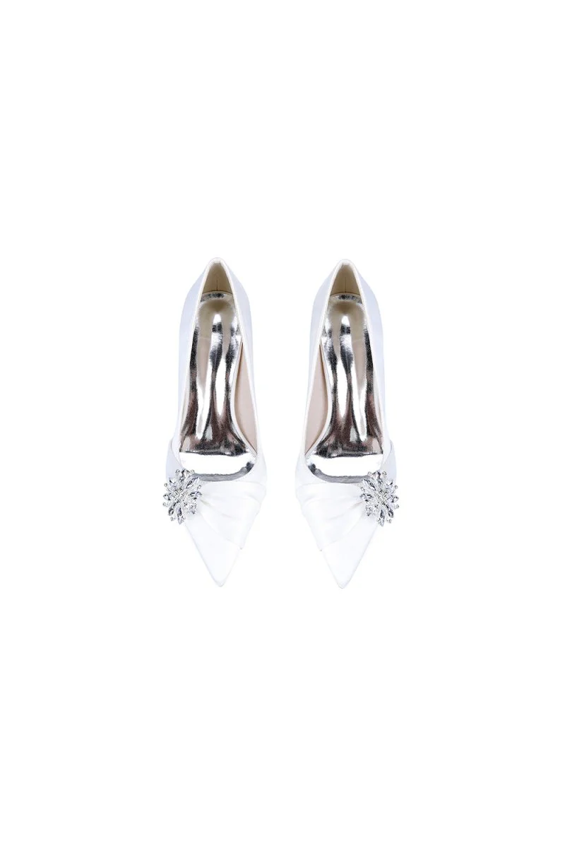 Champagne High Heels with Crystal Flower Embellishment