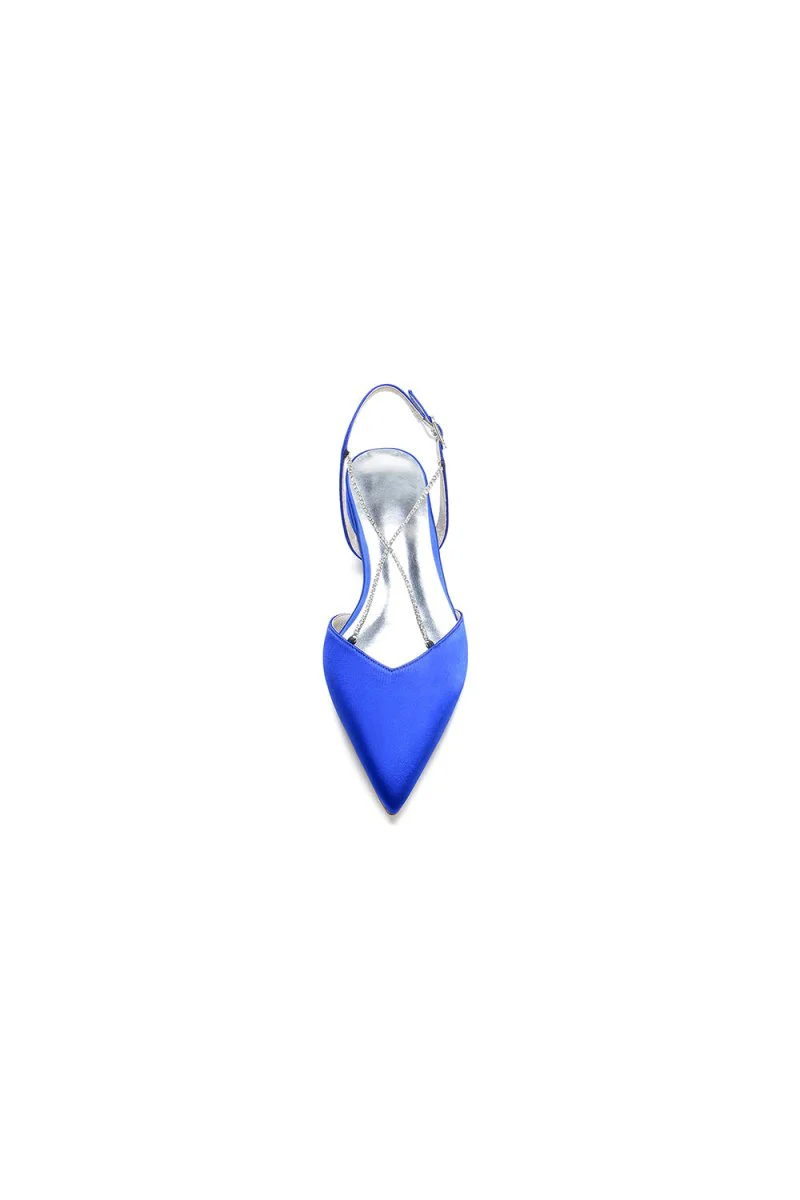 Satin Pointed Toe Beading Buckle Kitten Heels