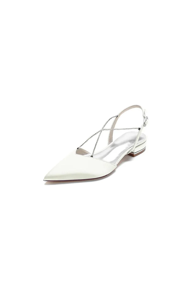 Satin Pointed Toe Beading Buckle Kitten Heels