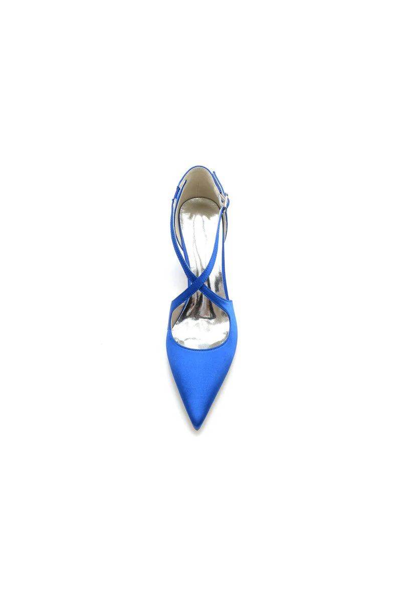 Black Satin Pump with Cross-Strap Design