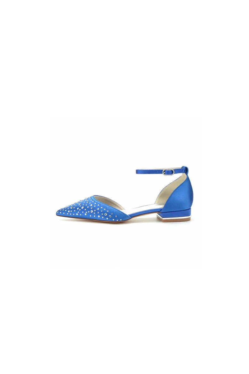 Pointed Toe Beaded Ankle Strap Buckle Kitten Heels