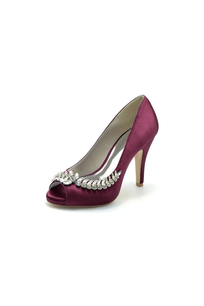 Satin Peep Toe Slip-on Rhinestone High Heels