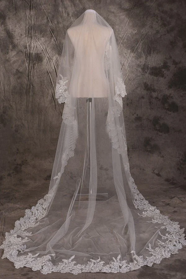 Vintage One Tier Lace Edge With Tulle Wedding Veil