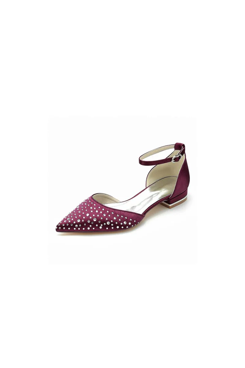 Pointed Toe Beaded Ankle Strap Buckle Kitten Heels
