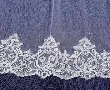 Charming Long Tulle Lace With Appliques Chapel Wedding Veil