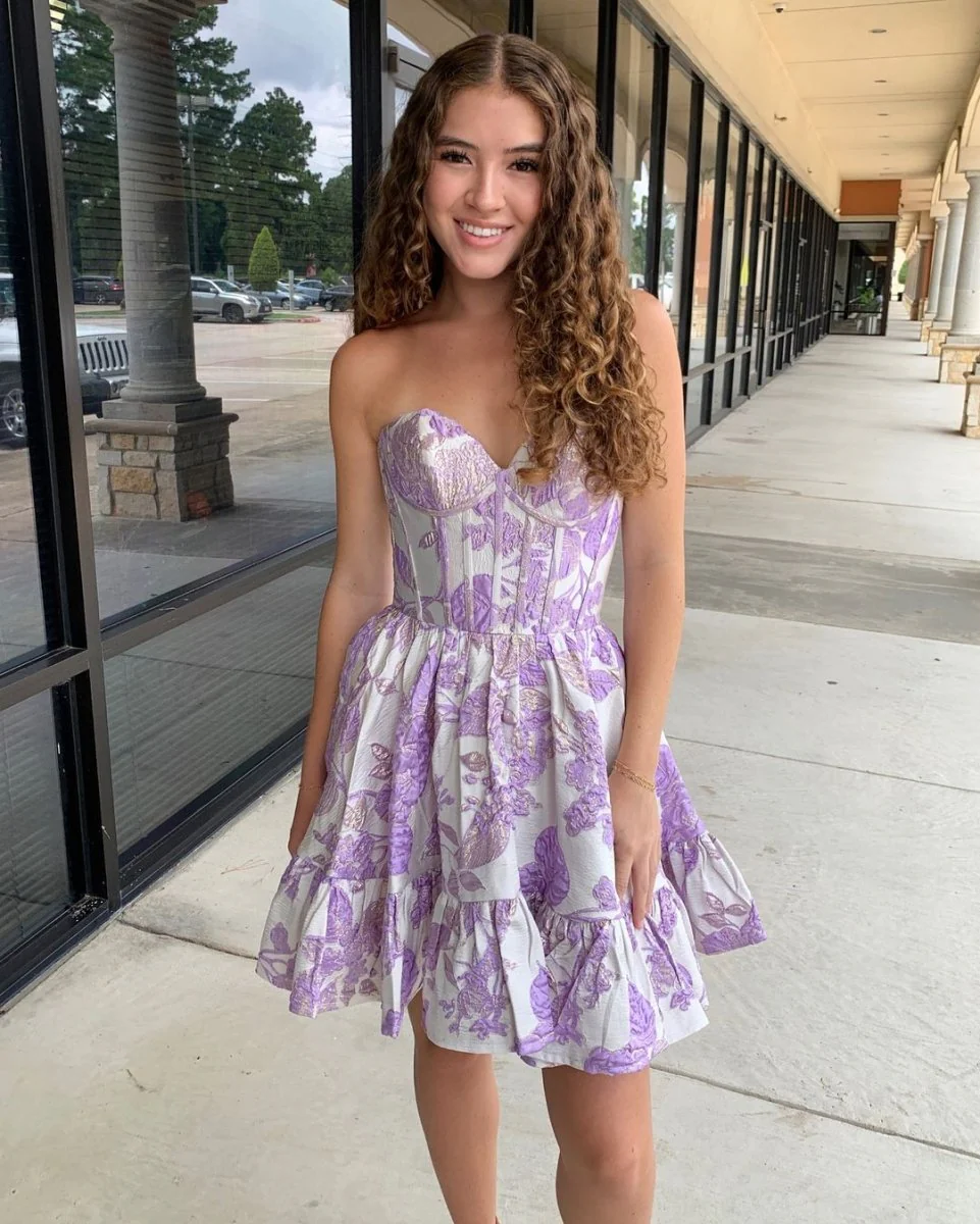 Thora | A-Line Strapless Blue Satin Short Homecoming Dresses with Pockets