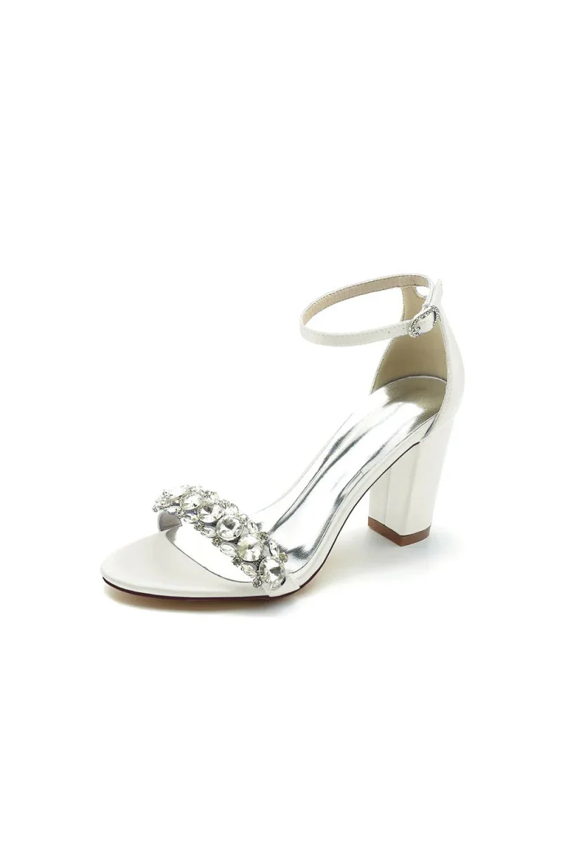 Crystal Embellished Open Toe Ankle Strap Pumps