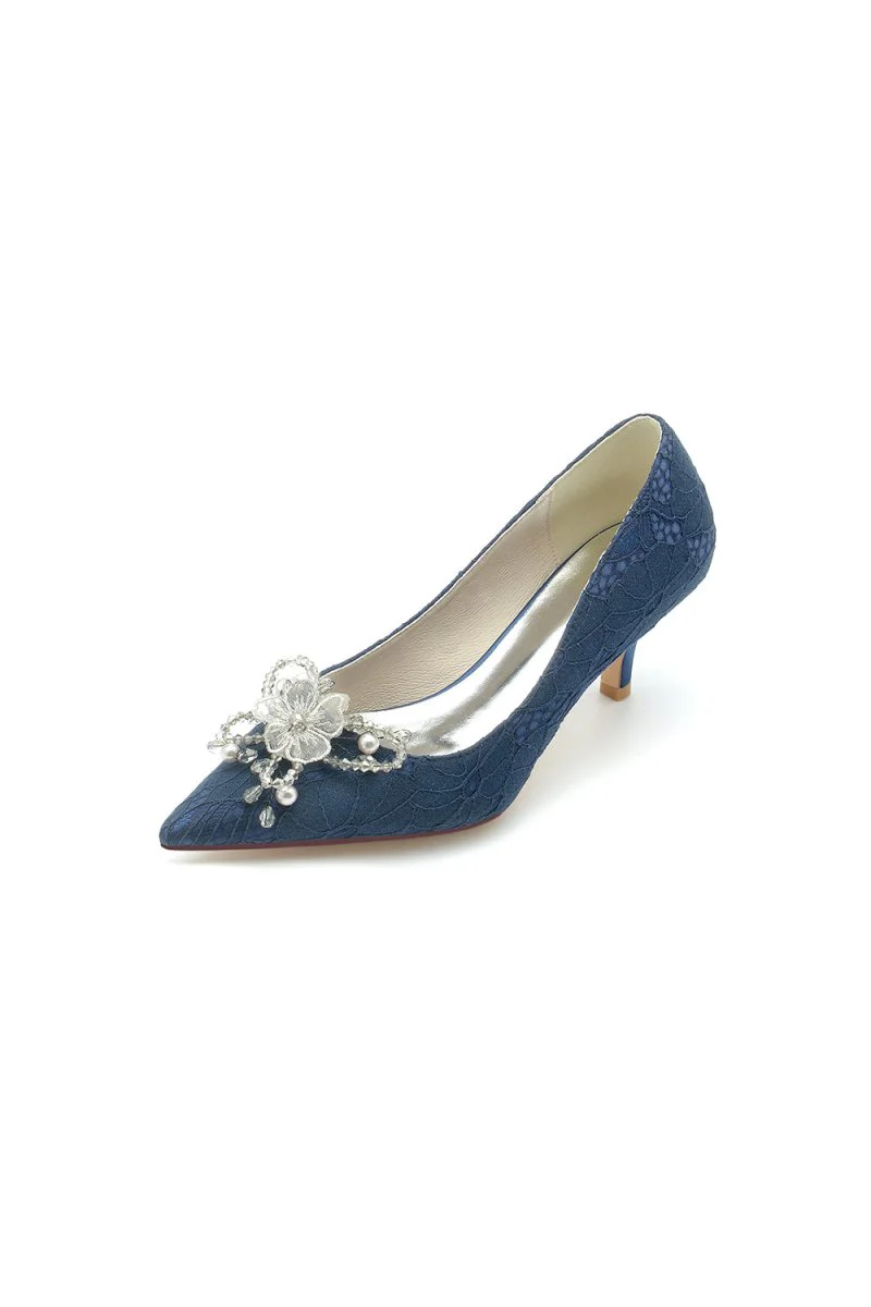 Pointed Toe Lace Wedding Shoes with Flower