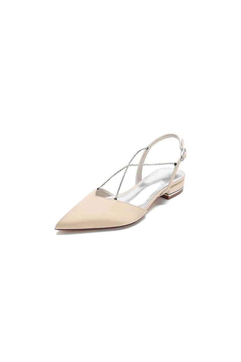 Satin Pointed Toe Beading Buckle Kitten Heels