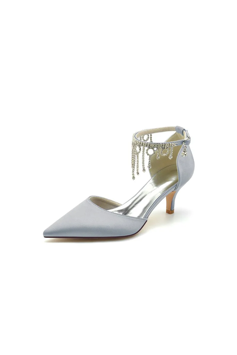 Pointed Toe Ankle Strap Party Shoes with Rhinestone