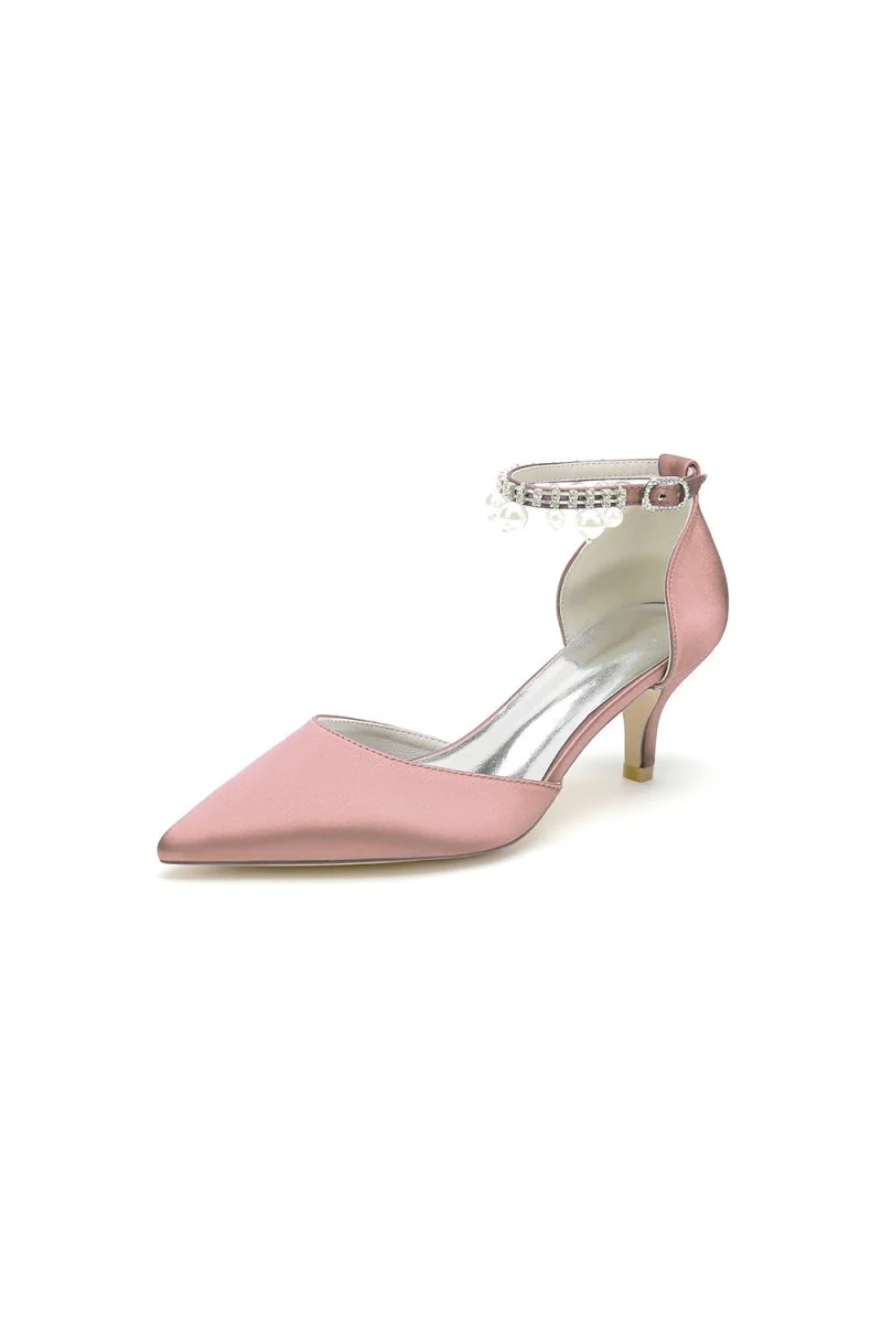 Pointed Toe Pearl Strap Kitten Heels