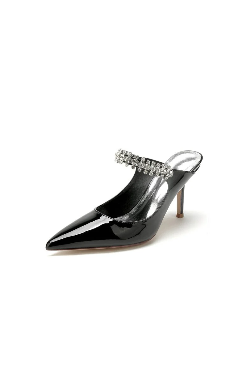 Leather Pointed Toe Wedding Shoes with Rhinestone