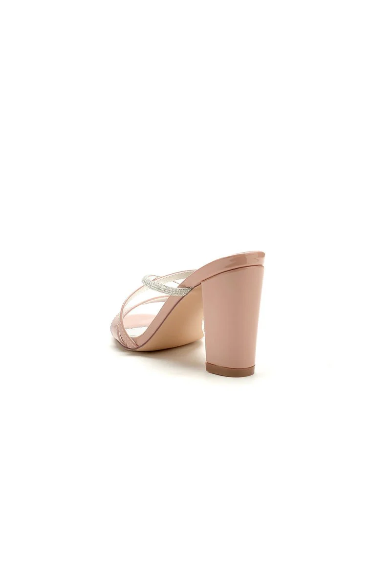 Nude Pink and Silver High-Heeled Sandals