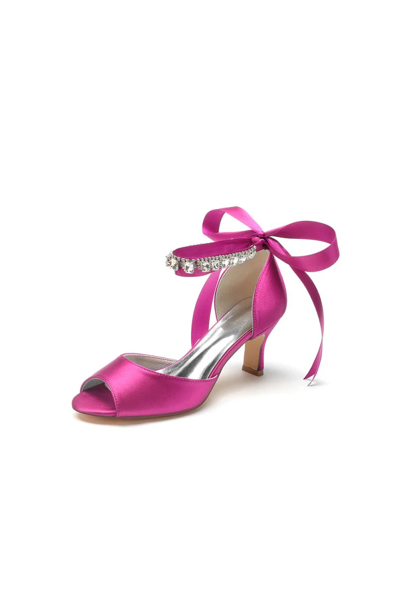 Rhinestone Peep Toe Chunky Heels with Ankle Strap