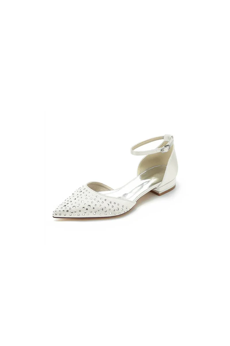 Pointed Toe Beaded Ankle Strap Buckle Kitten Heels