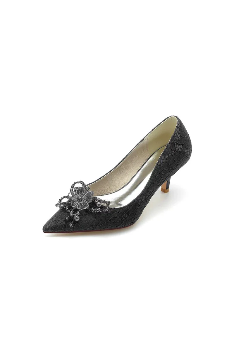 Pointed Toe Lace Wedding Shoes with Flower
