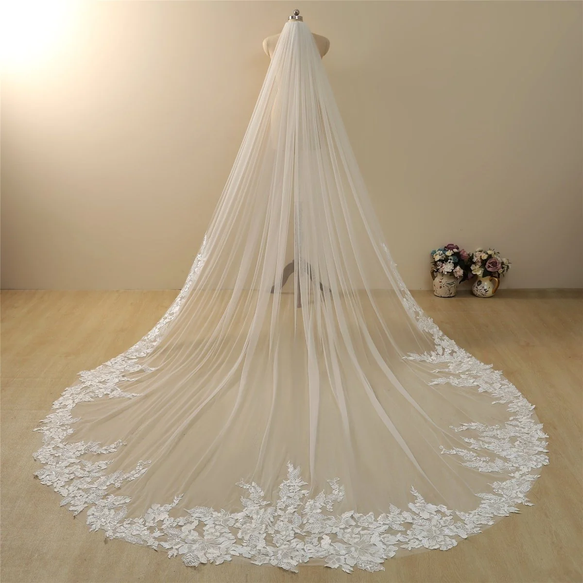 Vintage Lace Trim Transparent Wedding Veil Bridal Veil