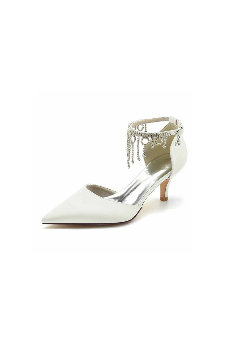 Pointed Toe Ankle Strap Party Shoes with Rhinestone
