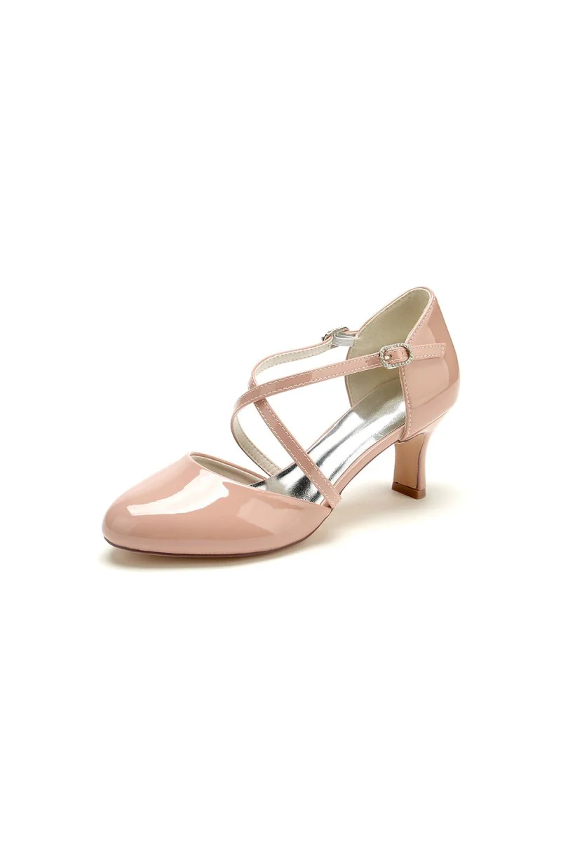 Patent Leather Wedding Chunky Heels with Straps