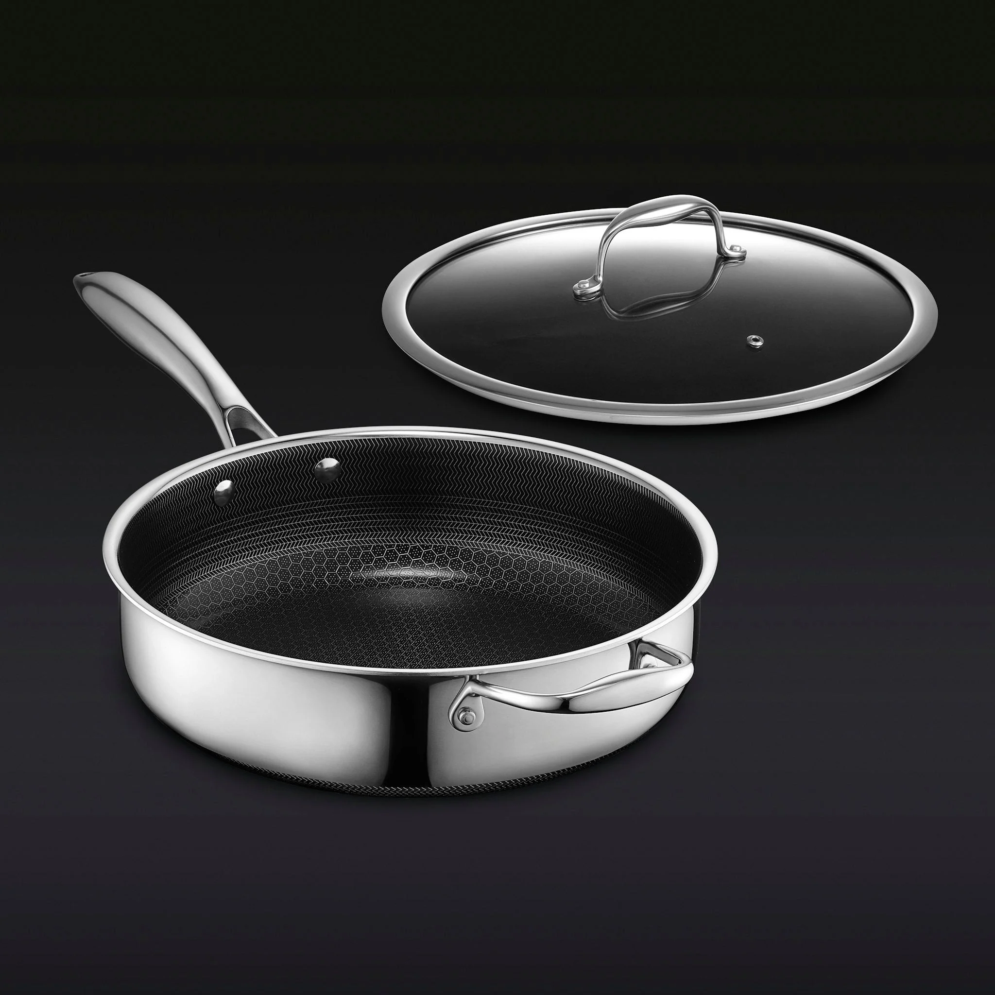 Hybrid Deep Sauté Pan with Lid, 3.3-Qt