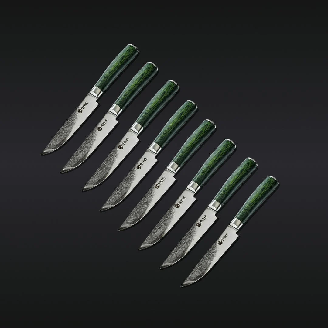 Damascus Steel Steak Knife Set, 8-pc (Green)
