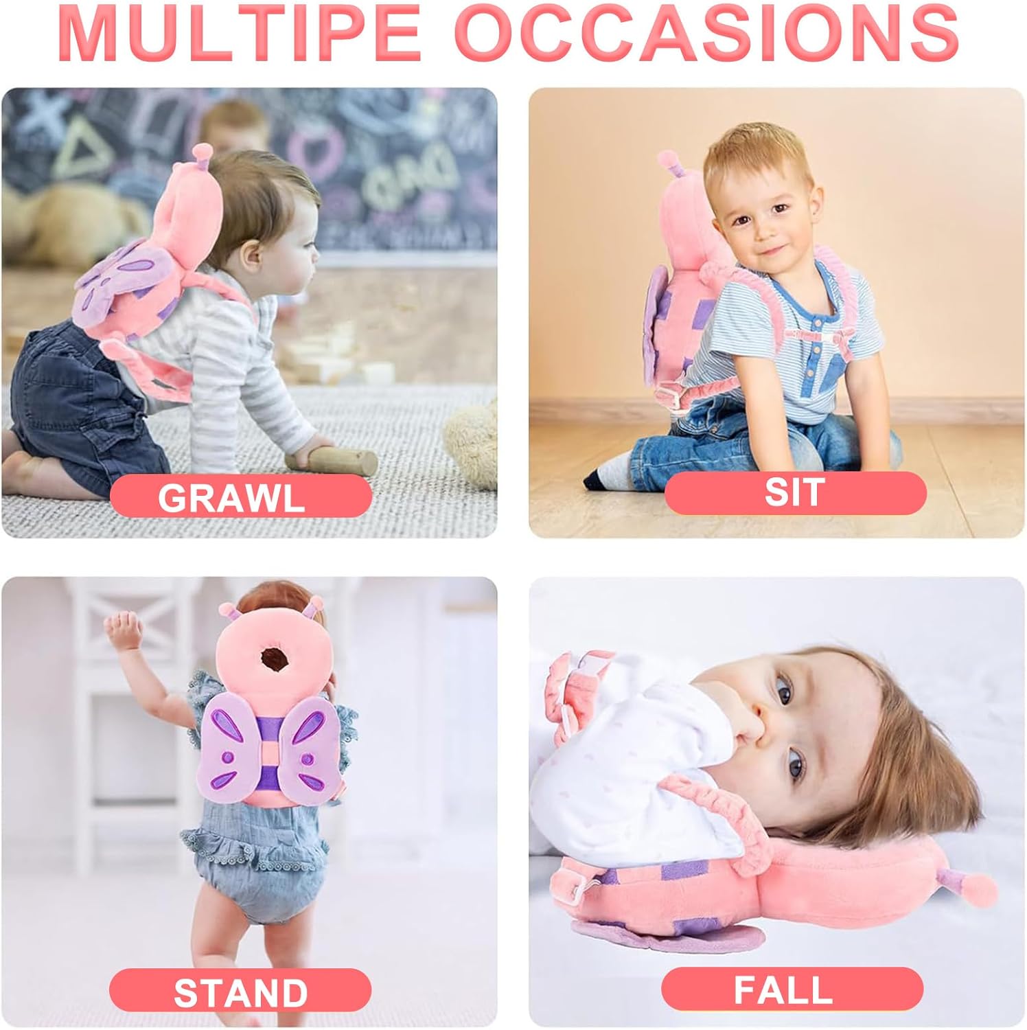 Baby Head Protection Pillow, Baby Head Protector, Adjustable and Breathable Backpack Cushion for Toddlers, Suitable for Children Learning to Crawl and Walk with Knee Pads, 4 to 24 m