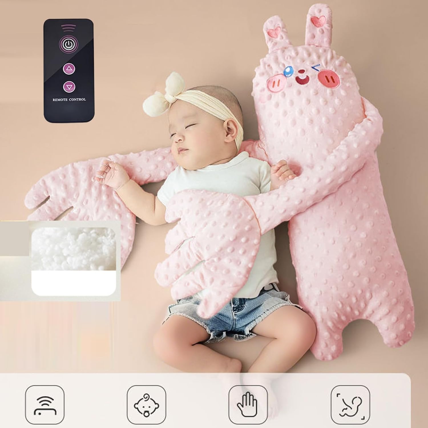 Baby Pattel, bébé tapant le jouet endormi,Baby taper un oreiller de sommeil en arrière pour dormir - Jouets en bas âge en forme d'animaux électriques avec télécommande, décoration de pépinière Prévent