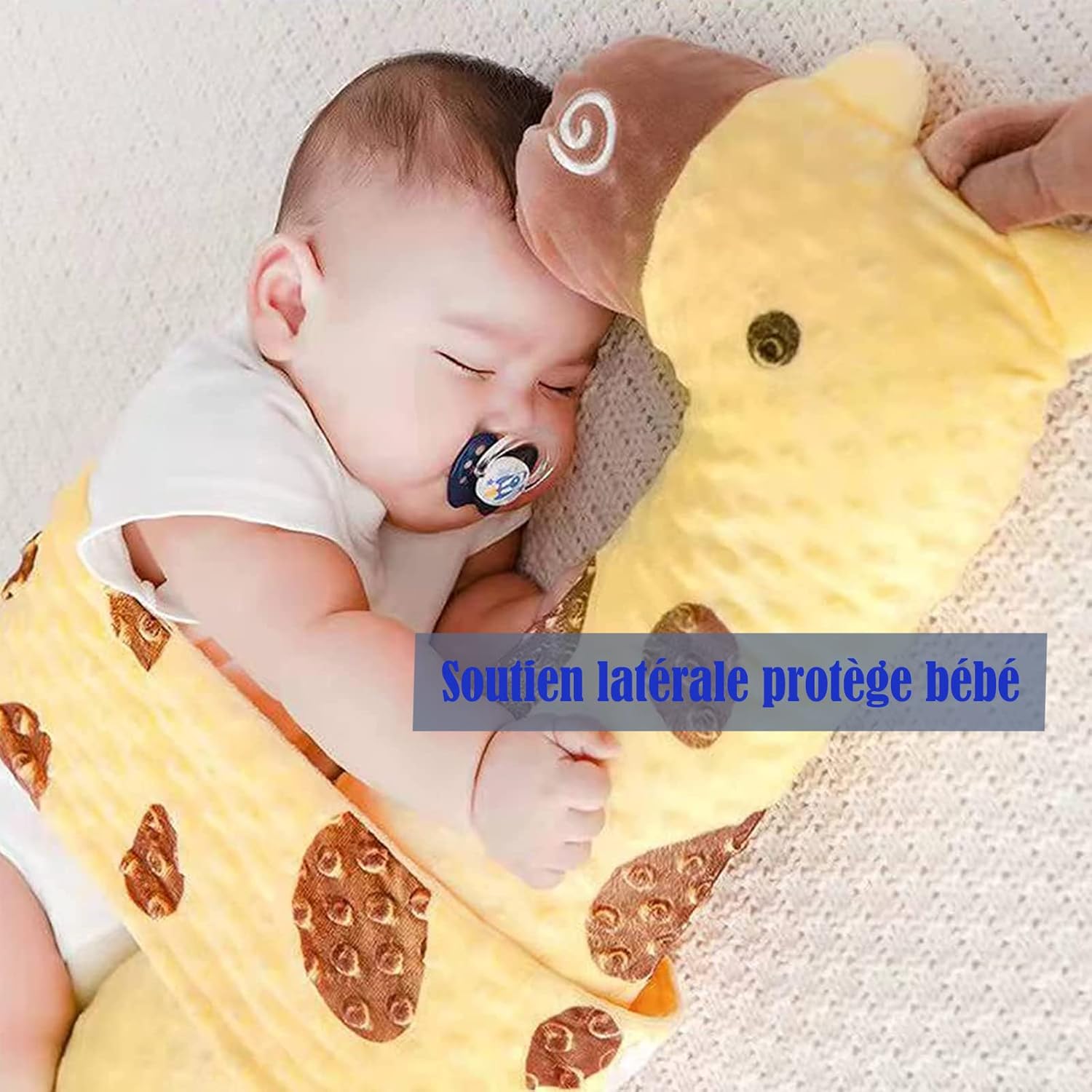 Baby Pillow with Belt Pillow Anti-Roll Baby Ear Bed Bar Girl Boy Soft Toy Sleeping Aid Giraffe Cushion Calming Newborn Side Cushion Calf Yellow 80 x 25 cm