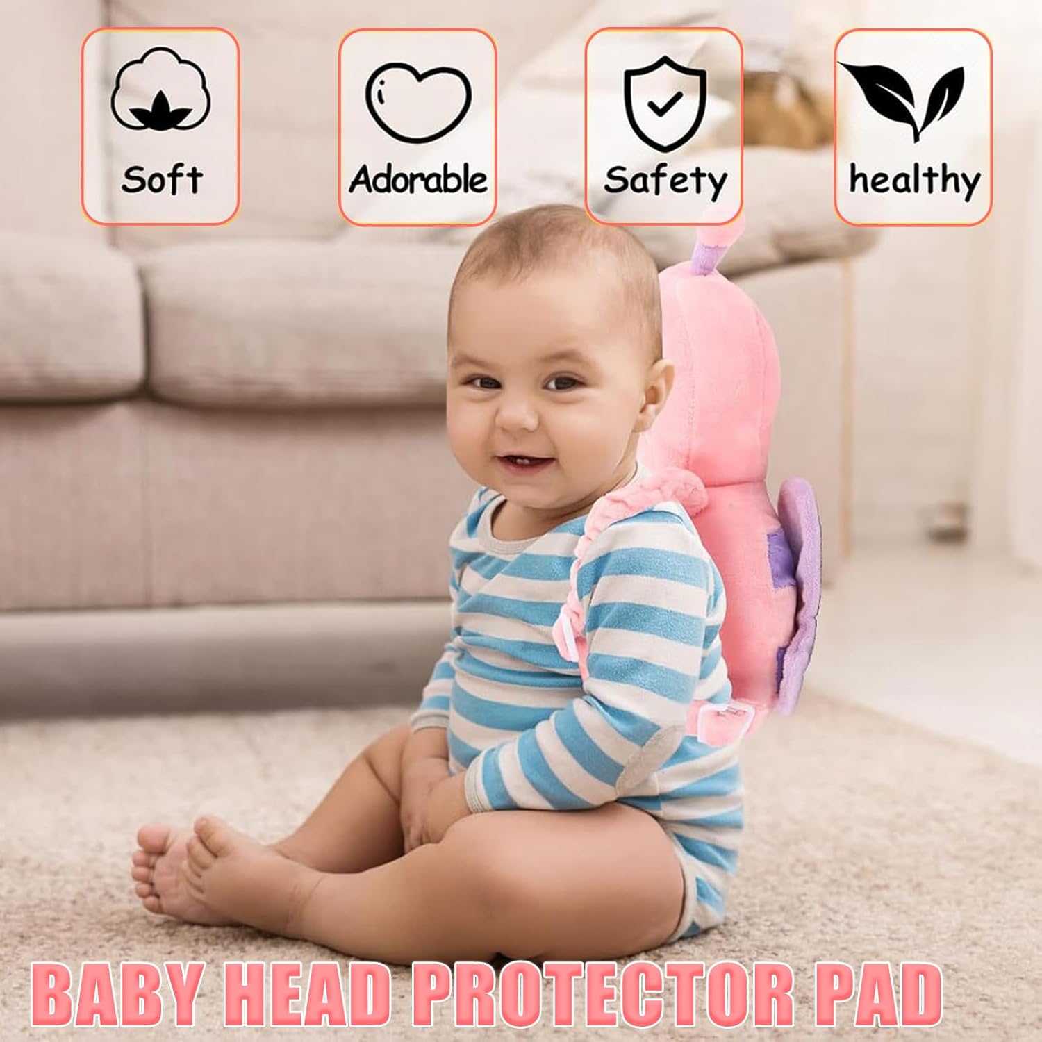 Baby Head Protection Pillow, Baby Head Protector, Adjustable and Breathable Backpack Cushion for Toddlers, Suitable for Children Learning to Crawl and Walk with Knee Pads, 4 to 24 m
